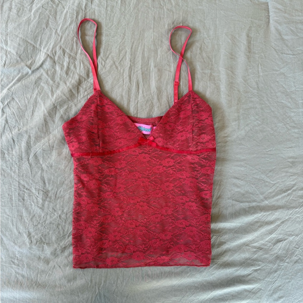 Edikted Red Lace Tank Too with Bow Detail